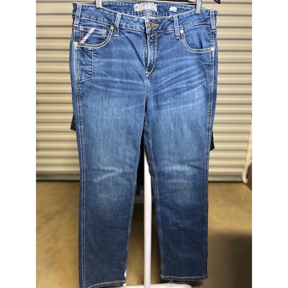Ariat Jeans Women 33R Blue Real Perfect Rise Straight Denim Western Embroidered